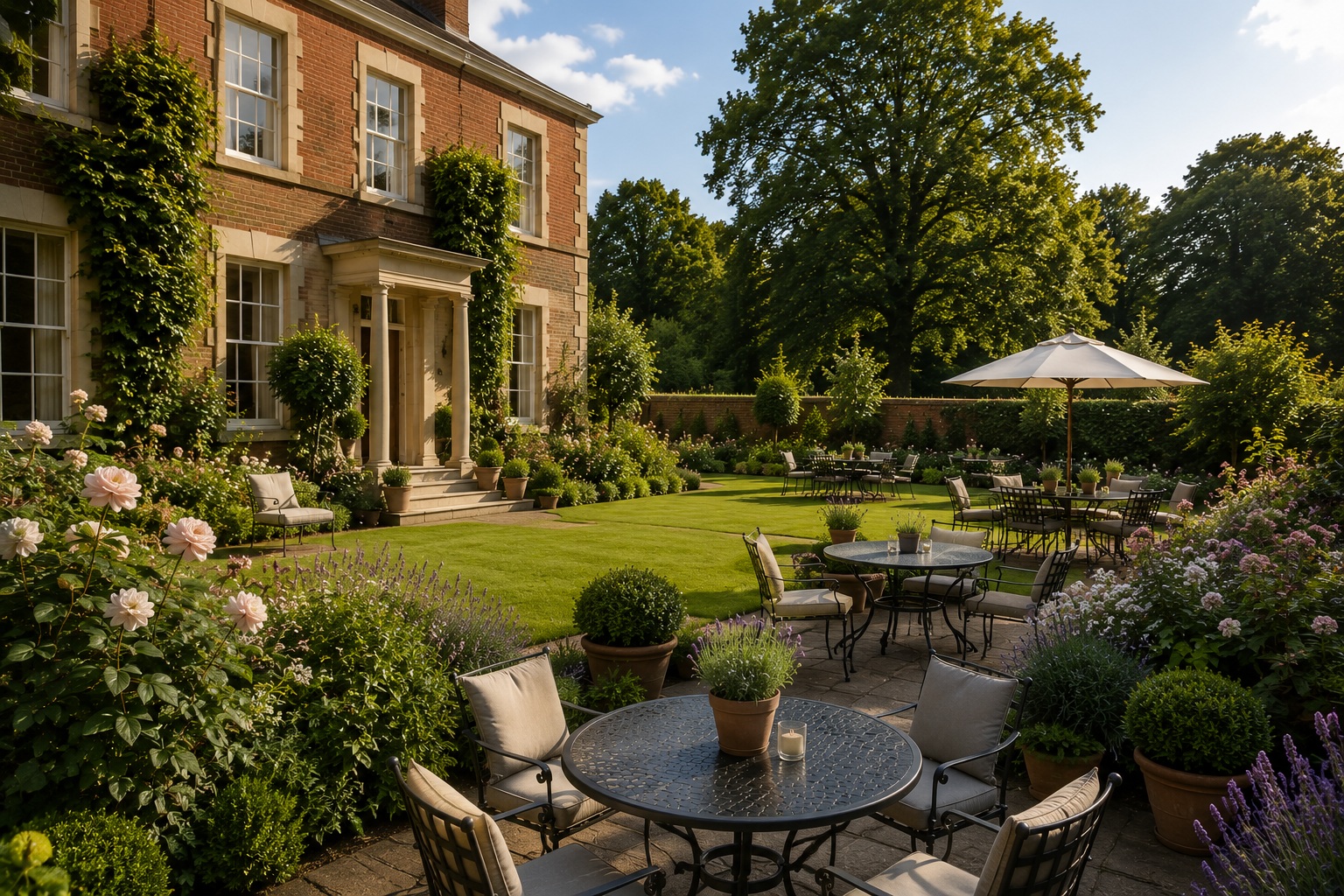 The garden terrace at Willowmere House